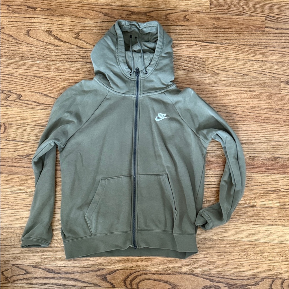 Nike Olive Zip-Up Hoodie in Green